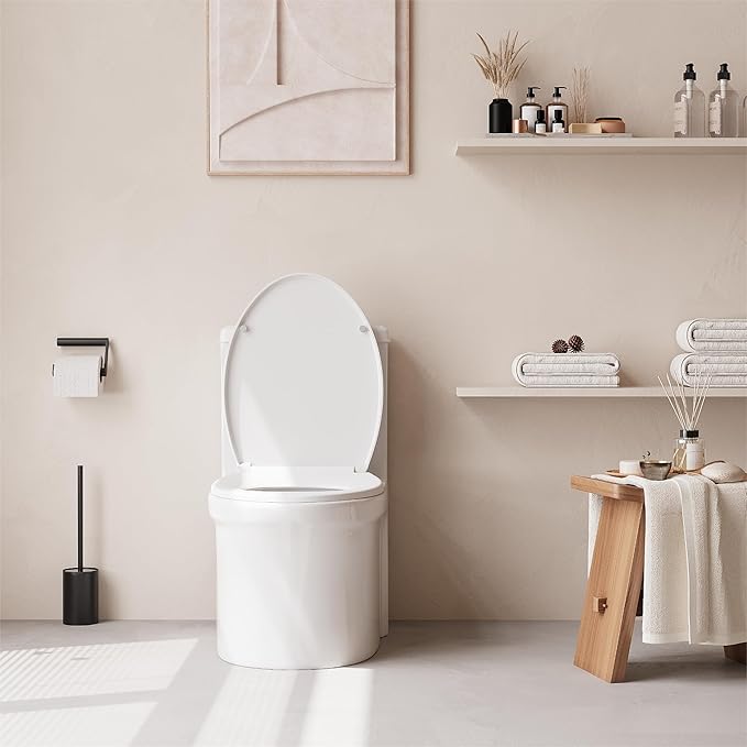 Round Toilet Seat Cover – PP Locking Hinge Toilet Seat with Flat Lid, White Slow Close Seat for Standard Round Toilets, Comfortable & Sturdy