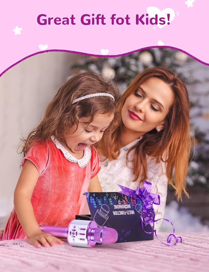 Amazmic Toys for Girls, Kids Karaoke Microphone Toddler Microphone for Kids with Lights, for Girls, Birthday New Year Party Boys Toy Age 3 4 5 6 7 8+(Light Purple)