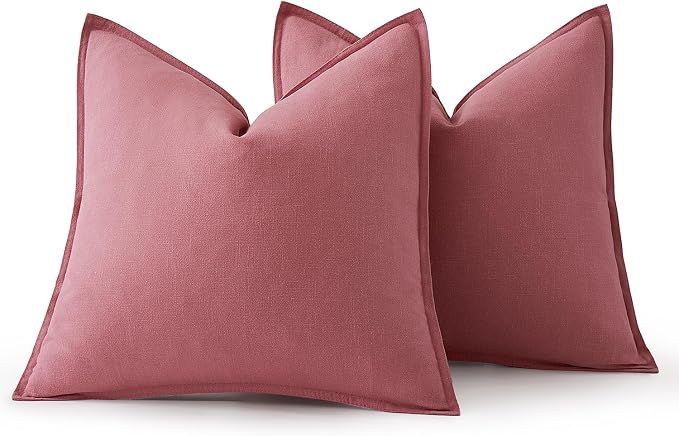 MIULEE Decorative Linen Pillow Covers 20x20 Inch Cranberry Red | Boho Farmhouse Neutral Couch Throw Pillows for Bed, Pack of 2 Accent Modern Pillowcases, Sofa Livingroom Home Decor