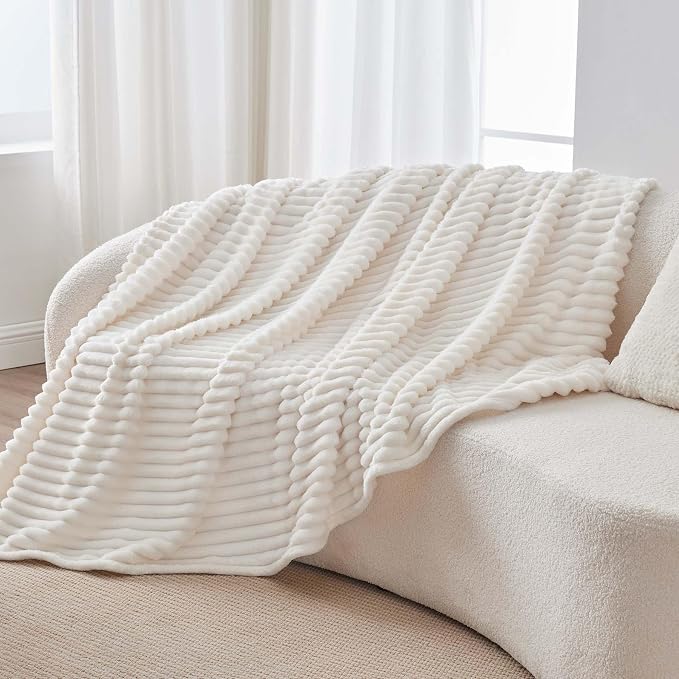 BEDELITE Ribbed Fleece Throw Blanket for Couch, Cream, 50"x70" | Ultra-Soft Plush Fleece, Warm Yet Lightweight, Ribbed Texture, Home Decor, Machine Washable, Giftable, All-Season Use
