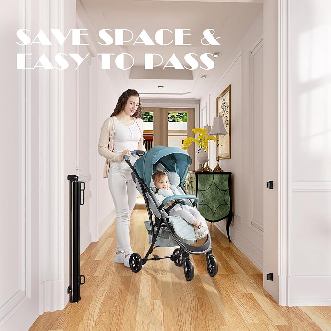 Babepai Retractable Baby Gates Extra Wide | 72" Wide x 34" Tall Dog Gates for Stairs | Indoor/Outdoor Use | Child Gates for Doorways, Deck, Porch, Hallways, Patio - Black