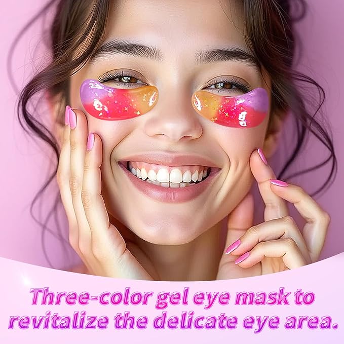 Eye Masks (24 Pairs) - Gift for Her - Tri-color Glitter Under Eye Patches for Dark Circles, Puffiness, Wrinkles, Soothing & Hydrating, Peptides Eye Gel Pads, Beauty Essential for Women, Birthday Gift