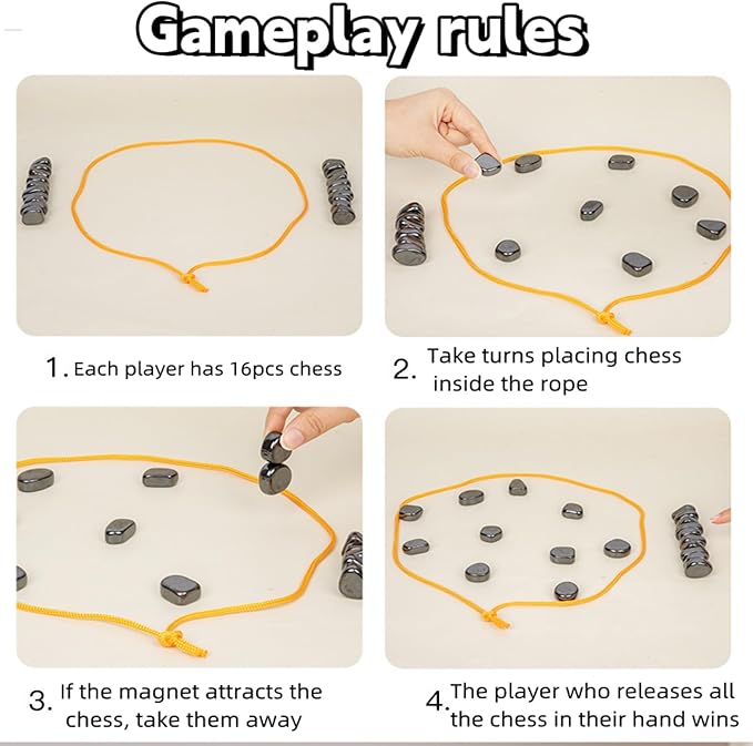 Magnetic Chess Game with Rocks for Kids, Chess Board Magnetic Battle Stone Games for Aults and Family, Magnetic Strategy Game with String,(32pcs)