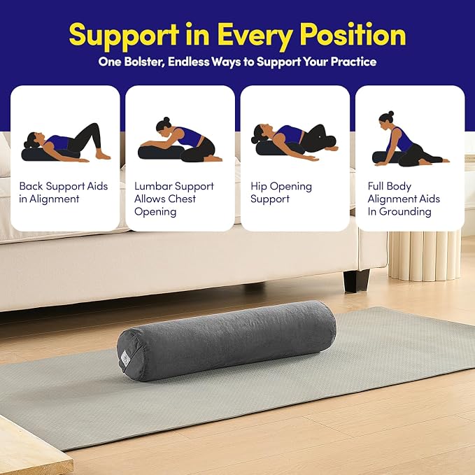 Meditation Cushion Bolster Pillow for Restorative Yoga โ Supportive Cushion for Meditation, Pilates, and Relaxation โ Filled with Buckwheat Hulls - Removable Cover