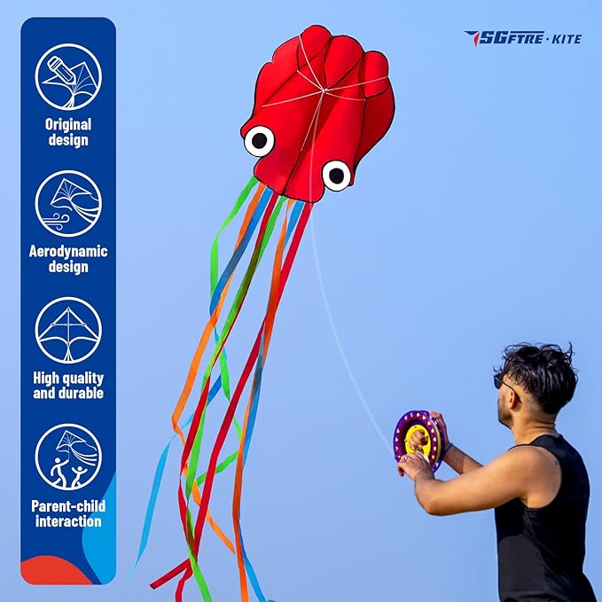SGftre 3 Piece Set Butterfly Delta Octopus Kites for Kids and Adults,Easy to Fly for Outdoor Adults Children Line Kite for Kids Toy (Blue Dragon+ Delta+Octopus Red, 3)