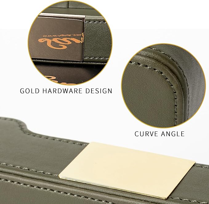 Luxury Leather Tray Organizer, Valet Tray Key Bowl (Khaki Green) | Key Catchall Tray for Entryway Table Desktop Storage, Decorative Tray for Jewelry Keys Wallet Phone Watch, Metal Gilded