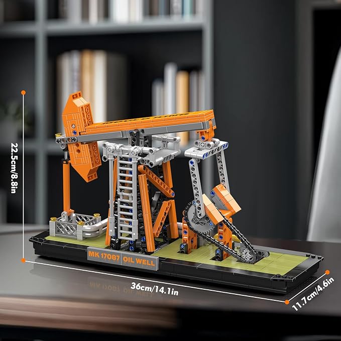Mould King 17087 Engineering Oilfield Model Building Sets, Nodding Donkey Pumpjack Oil Derrick Model Kit That Work, with Battery and Motor, Home Decor Desktop Decoration for Adult Teen(840 Pieces)