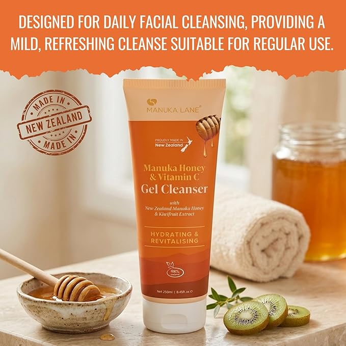 Manuka Lane Manuka Honey & Vitamin C Gel Cleanser for Face and Neck with Kiwifruit Extract | Carefully formulated to keep your skin Hydrating, Revitalising and healthy!