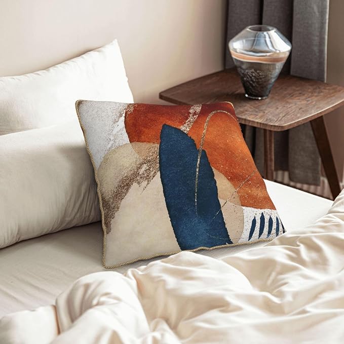 Navy Blue Burnt Orange Velvet Pillow Covers 20x20 Inch Boho Geometric Mid Century Throw Pillows for Couch Farmhouse Cushion Covers Pillowcase Modern Abstract Pillow Cases For Sofa Bed Outdoor Decor