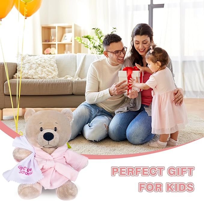 My OLi 9" Teddy Bears Cloth Bear Stuffed Animal Plush Toys Bear Dressed in Bathrobe with Soothing Towel “Get Well Soon” Sleeping Soft Toy Bedtime Gifts for Baby Kids Girls Boys,Pink