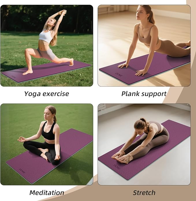Thick Yoga Mat 72"x24" – 1/4" or 2/5" Option | Non-slip & anti-tear TPE, lightweight with carrying strap, beginner-friendly for women & men, yoga/pilates/floor workout