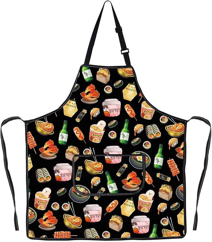 G2TUP Korean Kitchen Apron Korean Food Gifts Korean Ramen Apron Kimchi Lover Gifts Korea Seoul Apron