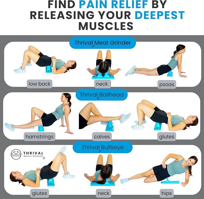 Thrival Deep Tissue Pro - Fully Adjustable Psoas, Back and Hip Flexor Muscle Release Tool with Thrival App for Targeted Routines, Deep Tissue, Trigger Point Massage (Blue) – Made in USA