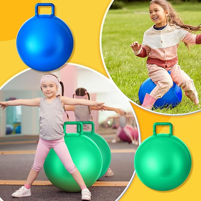 Lewtemi 2 Pcs 20 Inch Big Bouncing Ball with Handle Jumping Hopper Bouncy Ball for Adults Exercise and Air Pump for Outdoor Sports Game(Blue, Green)