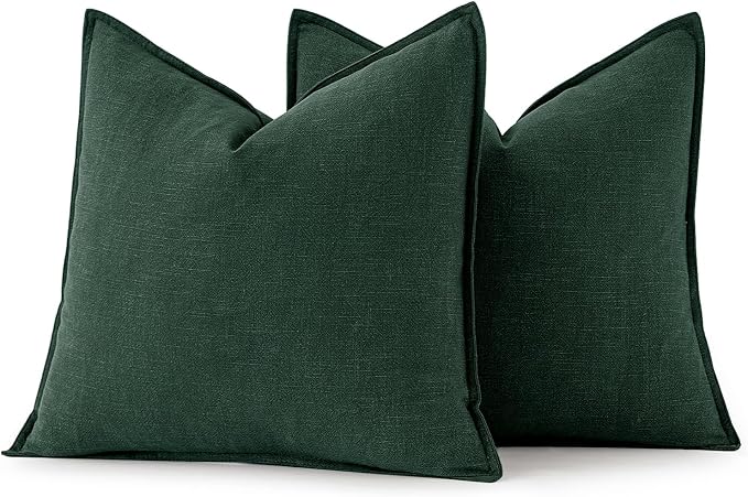 MIULEE Decorative Linen Pillow Covers 20x20 Inch Dark Green | Boho Farmhouse Christmas Couch Throw Pillows for Bed, Pack of 2 Accent Modern Pillowcases, Sofa Livingroom Home Decor