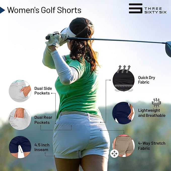 Three Sixty Six Womens Golf Shorts 4 ½ Inch Inseam - Quick Dry Active Shorts with Pockets, Athletic and Breathable
