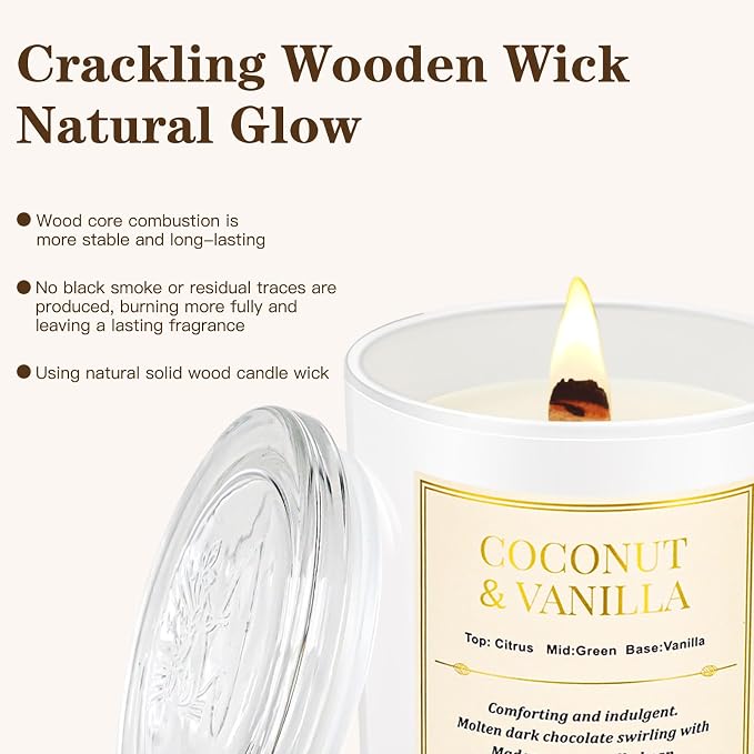 2 Pack Wood Wick Coconut & Vanilla Candle Gift Set โ Long Lasting Soy Wax Candles with Gift Boxes, Holiday Aromatherapy Candles for Home Decor & Holiday Gifts