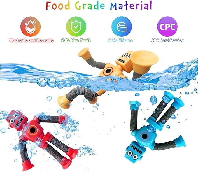 4 Telescopic Suction Cup Robot , Coolest Pop Tubes Sensory Toys for Kids, Fidget Toys Party Favors Christmas Easter Birthday Party Supplies Goodie Bag Stuffer