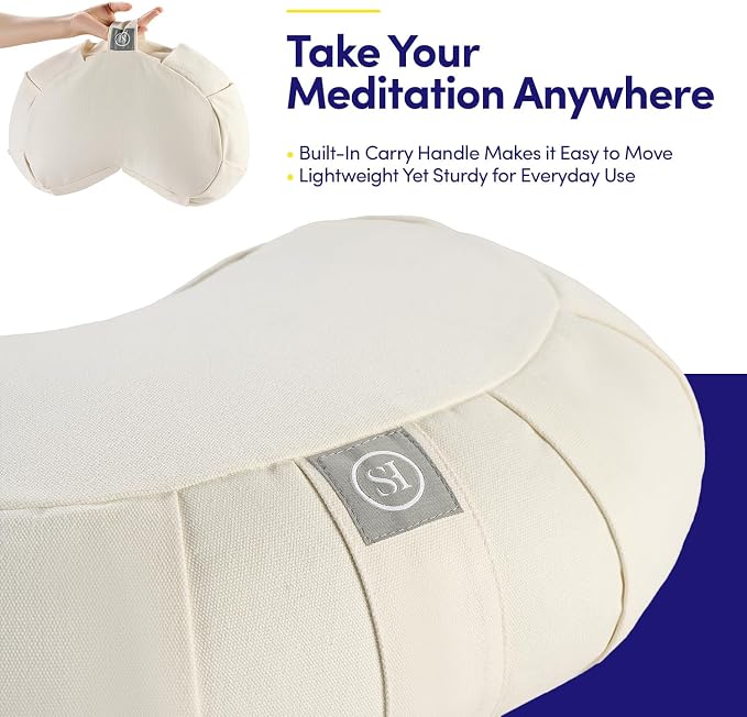 Meditation Cushion Bolster Pillow for Restorative Yoga โ Supportive Cushion for Meditation, Pilates, and Relaxation โ Filled with Buckwheat Hulls - Removable Cover