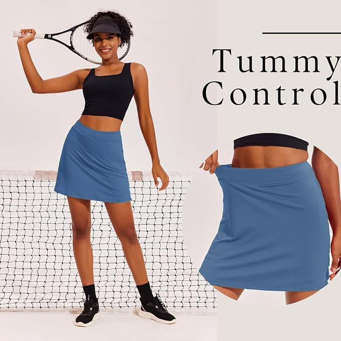 Ekouaer 16" Skorts for Women with Pockets Golf Pickleball Tennis Skirt | Silicone Grippers,2 Inner Pockets,Wide Waist,Side Slit Hem,Breathable,Soft,Lightweight
