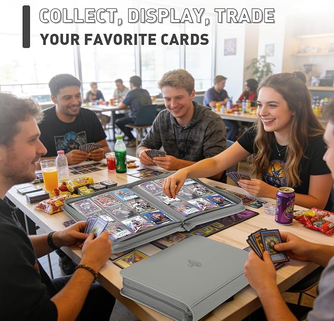 Trading Card Binder 9 Pocket, 360 Pockets Double-Sided Card Album, Premium PU Leather Zipper Card Holder for MTG, TCG, Sports & Game Cards, Must-Have for Collectors(Gray)