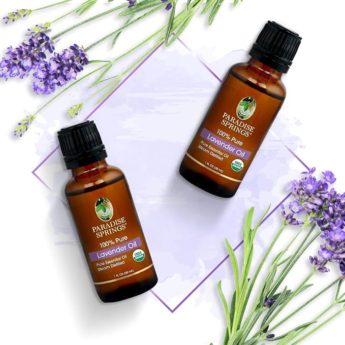 Paradise Springs Organic Lavander Essential Oil, 100% Pure and Natural Organic Lavander Essential Oil for Diffusers for Home Aromatherapy, Massage, Humidifiers, 1 fl oz (30ml)