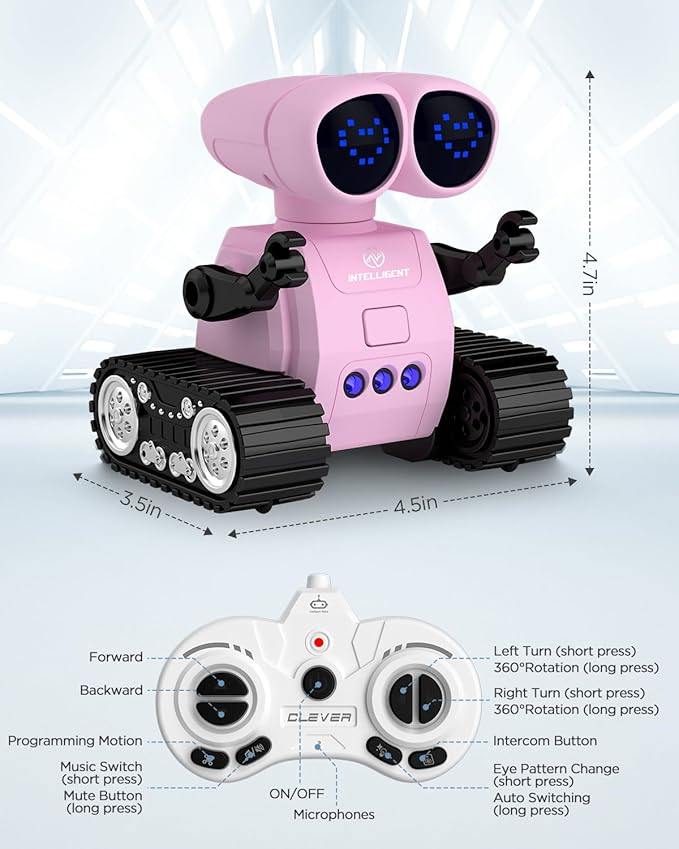 Robot Toys for Kids, Rechargeable Remote Control Robot Toys with Walkie Talkies, Programming, Gesture Sensing, Music, Changeable Eyes Function, RC Robot Toys Gifts for 6-12 Year Old Boys Girls