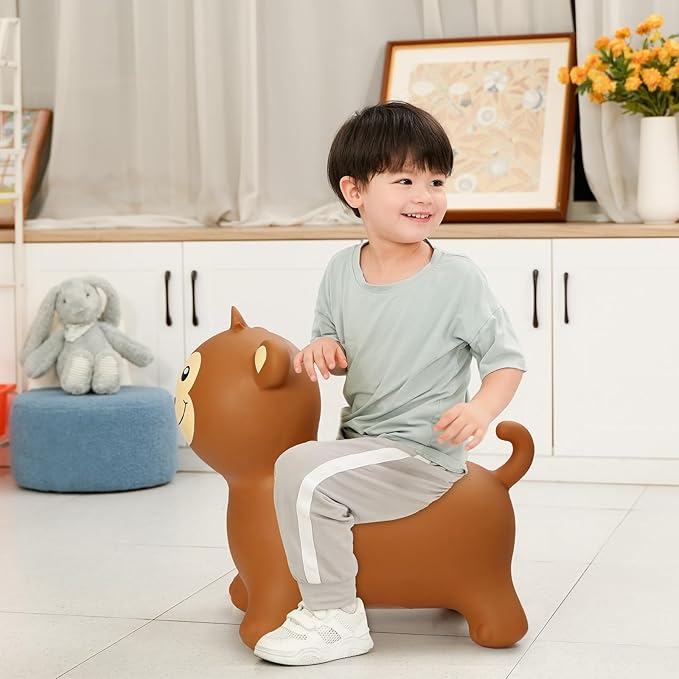INPANY Bouncy Monkey Hopper Toys, Toddlers Inflatable Animal Hopping Horse, Bouncing Buddies, Ride on Rubber Bouncer, Outdoor Indoor Birthday Gifts Toy for 2 3 4 Yr Boy Girl, Brown