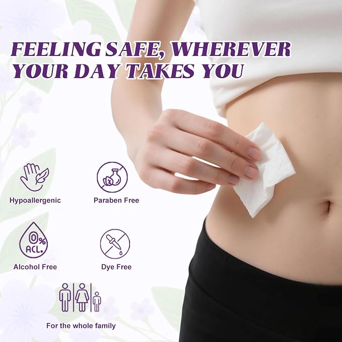 twoworld 100 Feminine Wipes Individually Wrapped,Flushable Wipes Travel | Feminine Care Vaginal Wipes for Adult,Women,Girl and Homeless(Lavender)