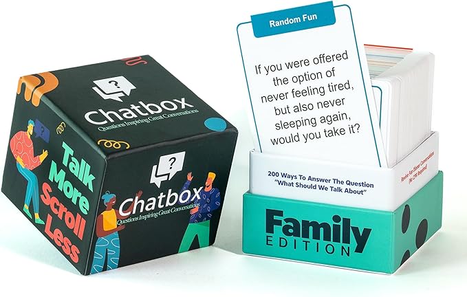 Chatbox 200 Conversation Starter Cards – Family Games for Kids and Adults – Fun Travel Games – Party Card Game – Conversation Cards – Couples Card Game for Game Night