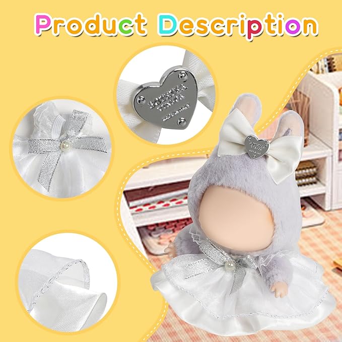 17cm Doll Clothes - 2PCS Skirt and Hairpin,6.7 Inches Pretty Black and White Skirt Doll Accessories,