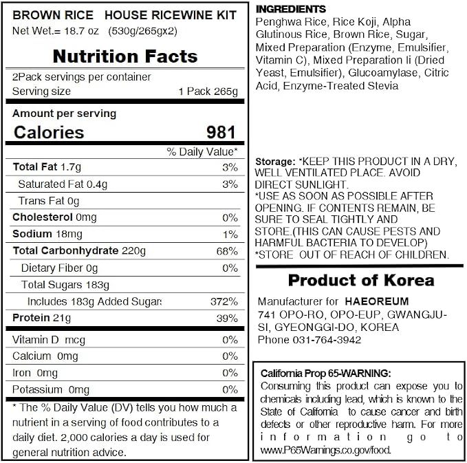 Whole Grain Brown Rice Wine KIt Korean Traditional Liquor Homemade House Makgeolli (Rice Wine) Making KIT 5 Bottles 530g