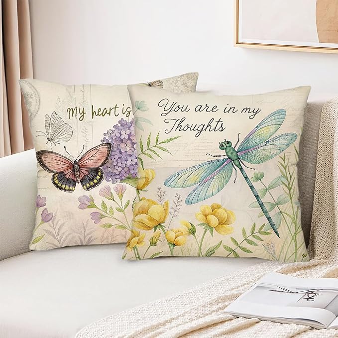 wyooxoo Farmhouse Pillow Covers 18x18 Set of 4 Spring Pillow Covers Outdoor Decorative Throw Cushion Case for Sofa Couch Living Room
