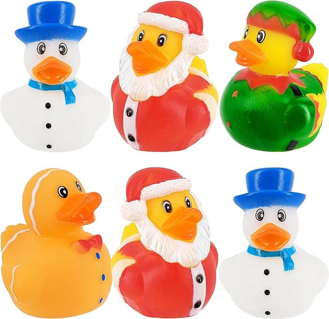 The Dreidel Company 6-Pack Christmas Holiday Rubber Duck Toy Duckies for Kids, Bath Birthday Gifts Baby Showers Summer Beach and Pool Activity, 2" Inches (6-Pack) Assorted