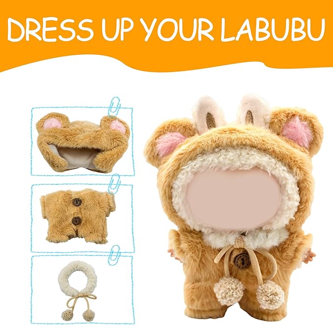 17cm Doll Clothes, Bear Outfits for Clothes Set, Premium Fashion Dolls Keychain Accessories, Faking Animal Style Outfit Jumpsuit (Bear)