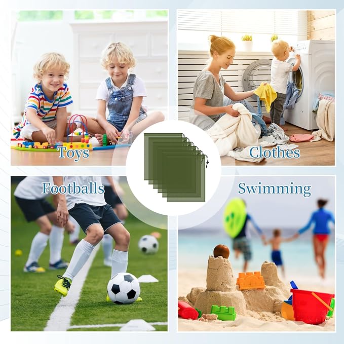 6 Pcs Mesh Bags Drawstring, 14x17 Inch with Lock, Multipurpose Storage Bags for Gym, Balls, Beach, Laundry (Green)