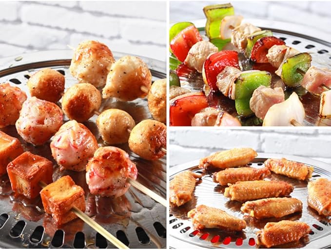 Korean Style Stovetop, Stainless Steel Non-Stick Roasting Barbecue Grill Pan, Round Smokeless Barbecue Grill Pan for Indoor Outdoor Camping BBQ 30cm x 30cm