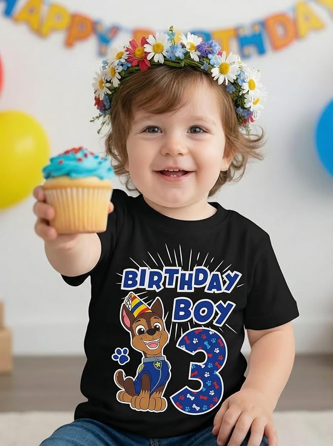 Paw Patrol Chase 3rd Birthday Boy Shirt - Toddler T-Shirt Gift Outfit for Party - Clothes for 3 Year Old Boys