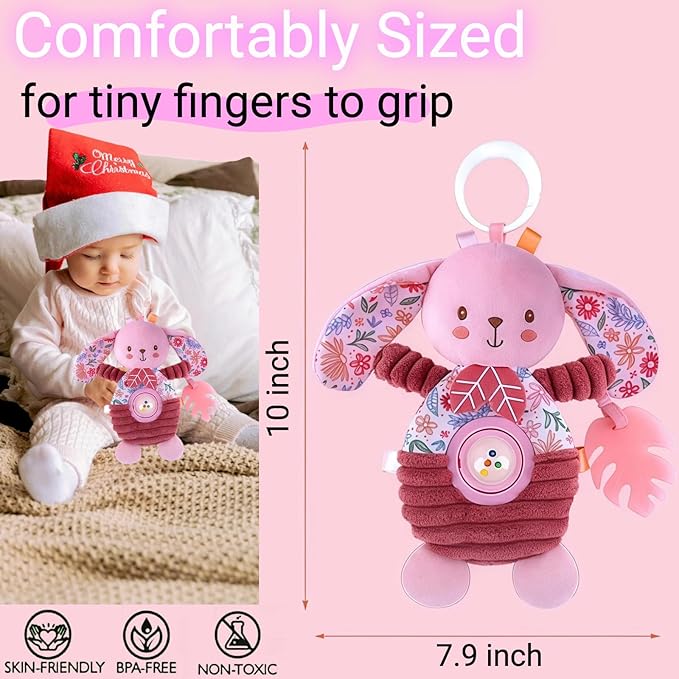 Baby Crib Toys Hanging Stroller Car Seat Toy for Infant 0-3-4-5-6-7 Months Old, Newborn Girl Valentines Day Gifts, Rattle Crinkle Teething Teether for Babies 6-12 Month Easter Basket Stuffers
