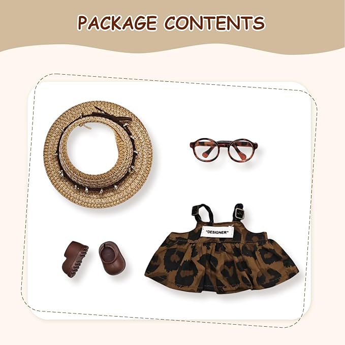 17cm Doll Clothes Set (6-Pcs Outfit), Stylish Clothing for Bunny Doll with Top, Pants, Shoes & Accessories, Just Clothes
