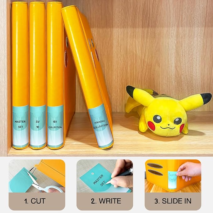 Ravaver 9 Pocket Card Binder, 360 Cards Trading Cards Games Collection Holder Book Folder with Customizable Label Slot and Side-Loading Sleeves (Yellow)
