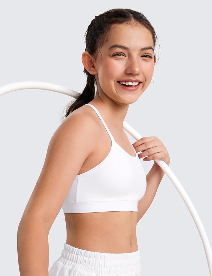 CRZ YOGA Girls Butterluxe Y Back Sports Bra - Yoga Athletic Casual Tops Scoop Neck Spaghetti Strap Padded Crop Kids Teen