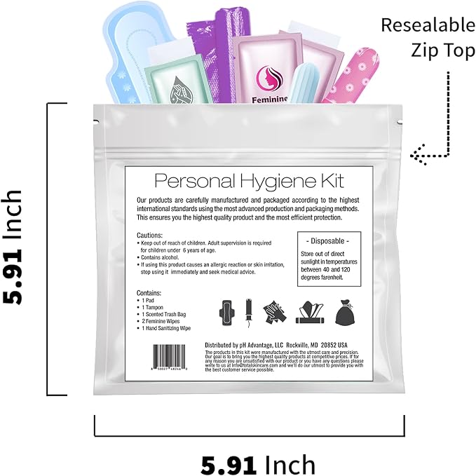 Menstrual Kit All-in-One 10 Pack | Convenience on The Go | Period Kit Pack for Travelling, Tweens & Teenager | Individually Wrapped Feminine Hygiene Product (Green Ferns)