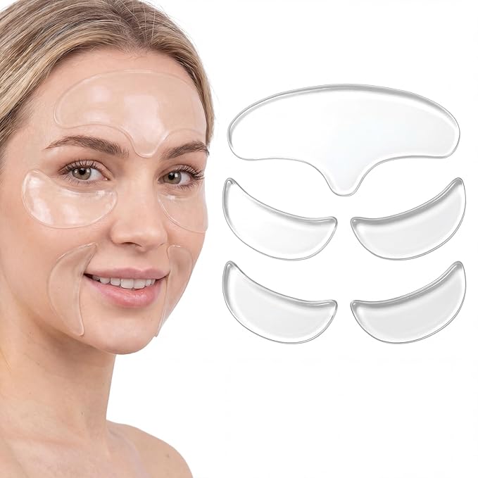 5 Pcs Forehead Wrinkle Patches Reusable Anti-Wrinkle Pads Silicone Facial Pads Moisturizing Firming Fine Line Pad Facial Smoothing Wrinkle Patch for Women Men Day or Night Use