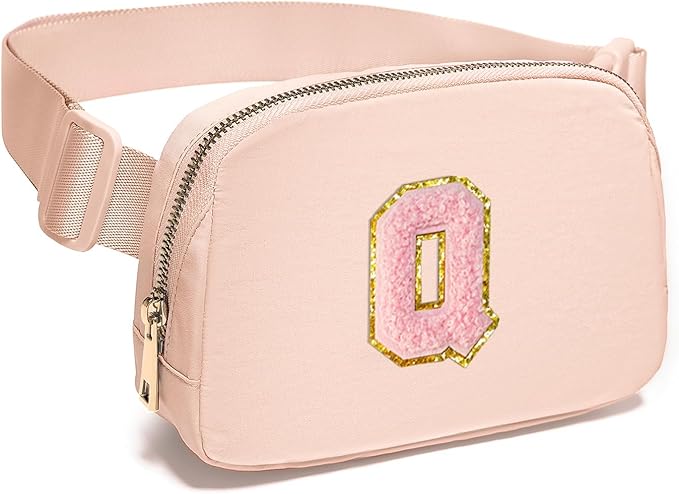 Gitus 6 7 8 9 10 Year Old Girl Gifts Belt Bag Fanny Pack Crossbody Bags with Initial Letter Patch Things for Teen Girls Easter Gifts for Girls Travel Essentials(Coral Pink-Q)