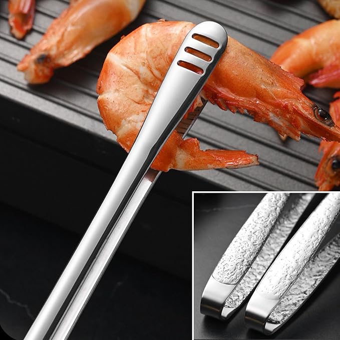 2 Pcs (11 In & 9.45 In) Bbq Tongs – Korean Barbecue & Grill Tools,Kitchen Tongs, Stainless Steel Heavy Duty For Cooking, Meat, Bread & Ice, Clip Head Hollow Design