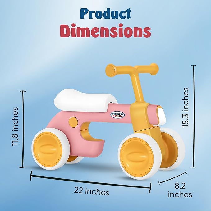 Henry & Colin Toddler Balance Bike for 1 to 3 Year Old Girls, 4 Wheel First Bike, Toddler Walker Riding Toy with Colorful Light and Music, First Birthday Gifts (Classic Pink)