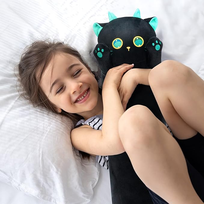 Long Cat Plush, 5 Sizes, 120% Extra Filling Giant Plushness Kids Body Pillow, Kawaii Cute Big Eyes Stuffed Animal Plushie, Big Long Body Pillow Cat Plush Gift for Girls 28'