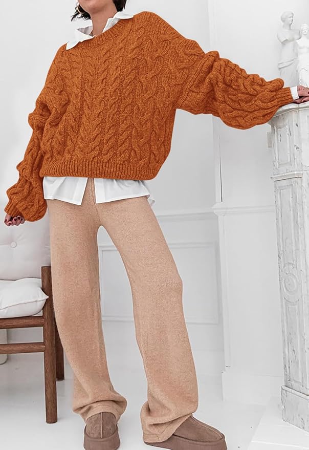 PRETTYGARDEN Womens Sweaters Spring 2026 Cable Knit Long Sleeve Crewneck Oversized Sweater Chunky Pullover Loose Outfits