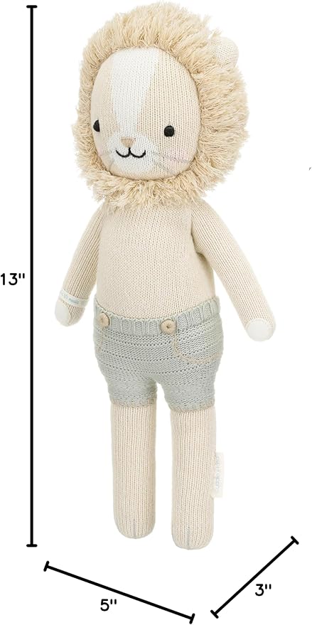 cuddle + kind Sawyer The Lion Little 13" Hand-Knit Doll – 1 Doll = 10 Meals, Fair Trade, Heirloom Quality, Handcrafted in Peru, 100% Cotton Yarn